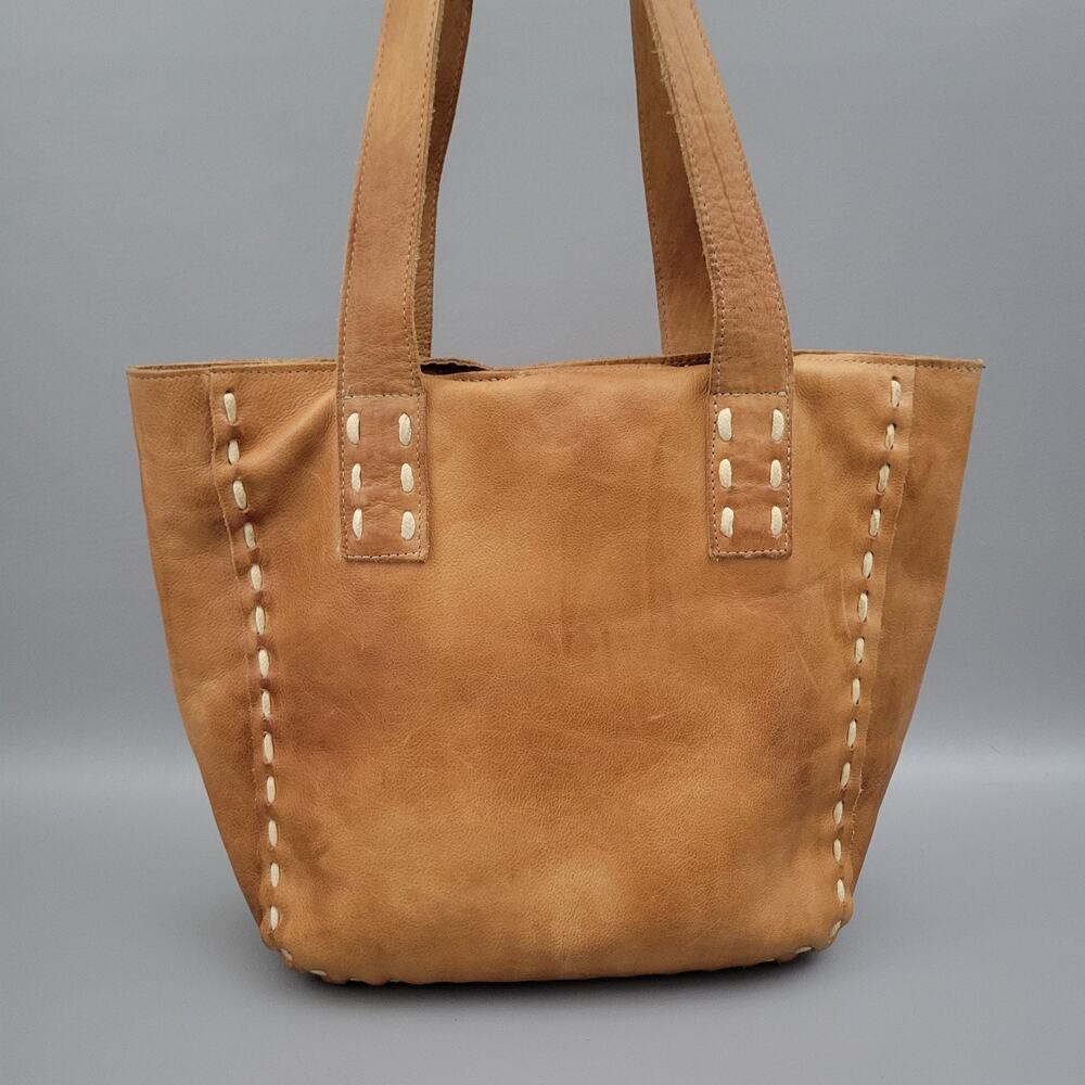Bed Stu Stevie Tote Shoulder Bag Full Grain Leather Brown Whipstitch Dual Straps - Picture 2 of 13